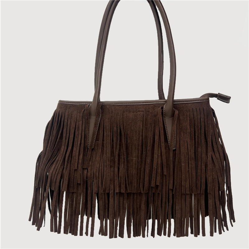 borsa rettangolare in camoscio con frange country